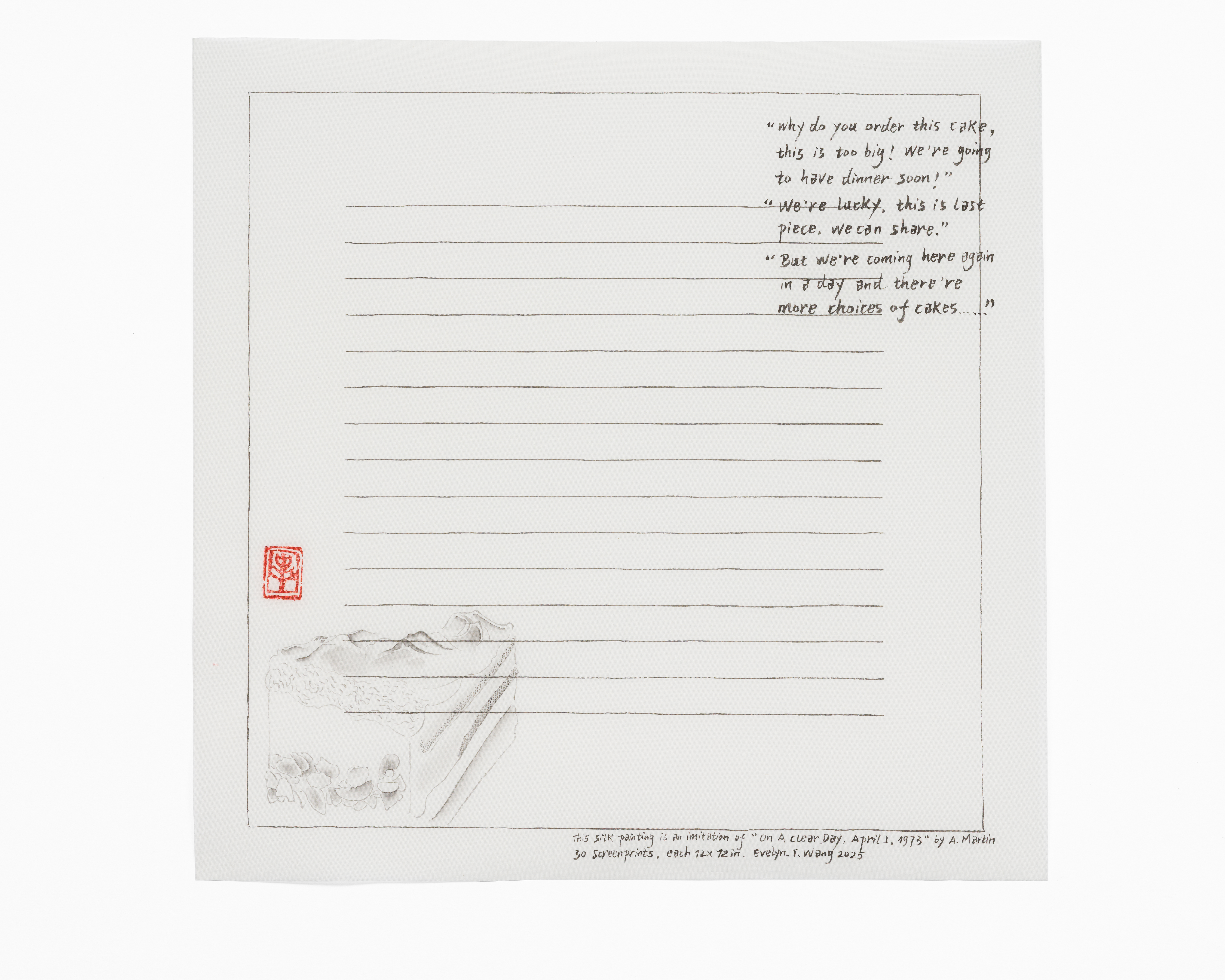 Evelyn Taocheng Wang, Four Season of Cream Cake and Imitation of Agnes Martin - Summer, 2025